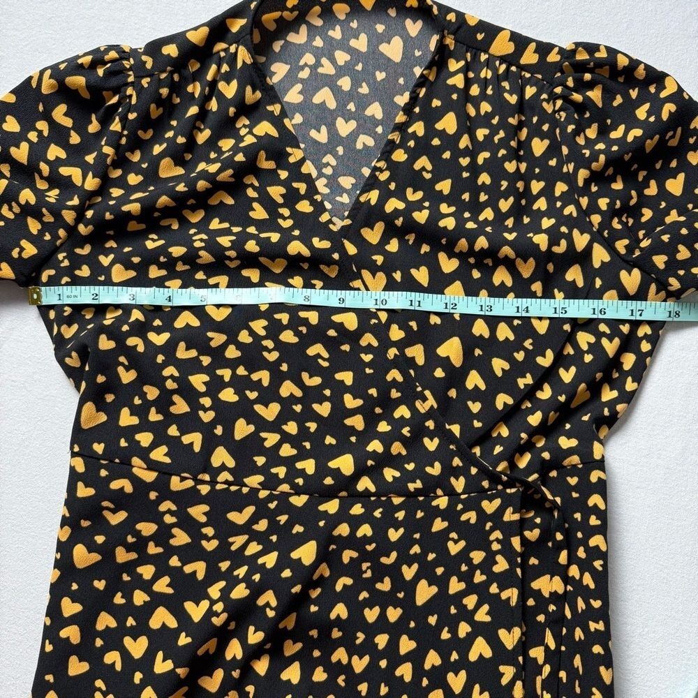 POPSUGAR Black Yellow Heart Print Wrap Maxi Dress Puff Sleeve XS - Picture 5 of 16